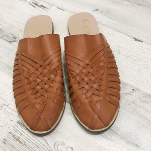 CCOCCI Brown Faux Leather Woven Slip On Mule Flats